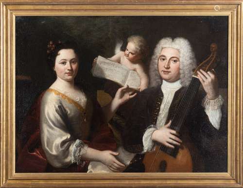 Ecole anglaise vers 1740 Couple de musiciens chantant l'Ario...