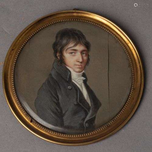 Ecole française vers 1810 Portrait de jeune homme aux yeux e...