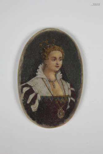 Miniature florentine sur ivoire Portrait de femme L. 7,5 cm