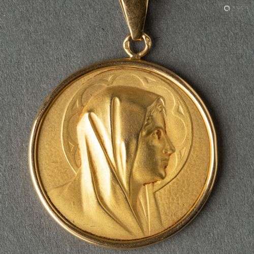 Médaille de baptème en or jaune, au profil de la Vierge Poid...