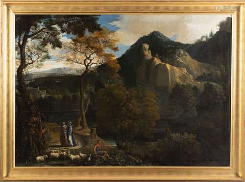 Attribué à Abraham GENOELS (1640-1723) Paysage animé de pers...