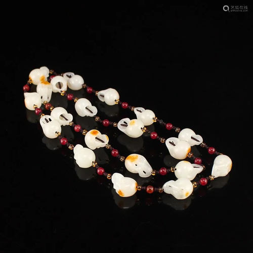 Superb Chinese Hetian Jade Skull Beads Necklace