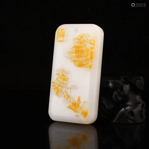 Chinese Natural Hetian Jade Village Scene Pendant