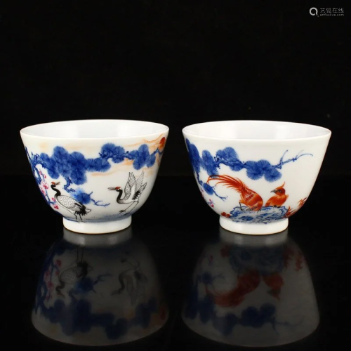 Pair Chinese Qing Blue And White Porcelain Tea Bowls