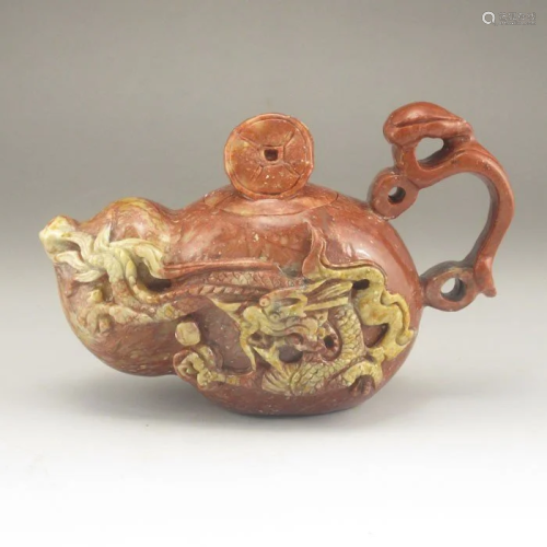 Hand Carved Natural Shoushan Stone Teapot w Dragon