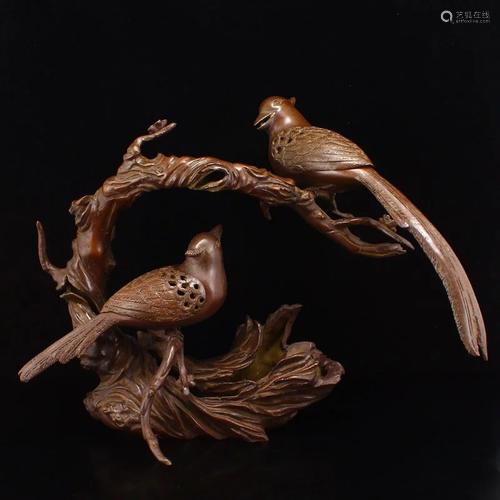 Superb Red Copper Magpies Incense Burner