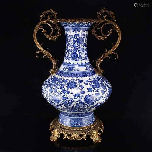 Qing Dy Gilt Gold Tea Dust Glaze Porcelain Vase