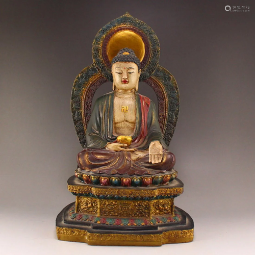 Lacquerware Red Copper Siddhartha Buddha Statue