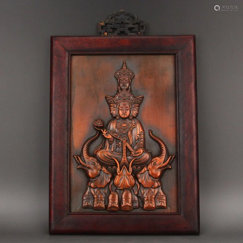 Chinese Red Copper & Zitan Wood Samantabhadra Tangka