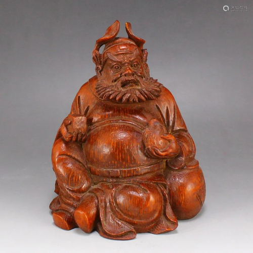 Chinese Bamboo Root Mythology Figure Statue - Zhong Kui