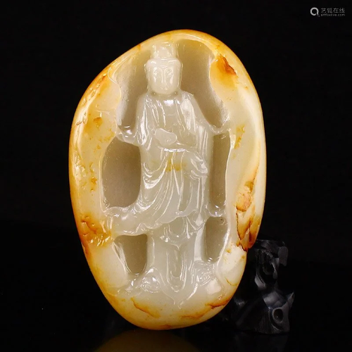 Chinese Natural Hetian Jade Kwan-yin Pendant