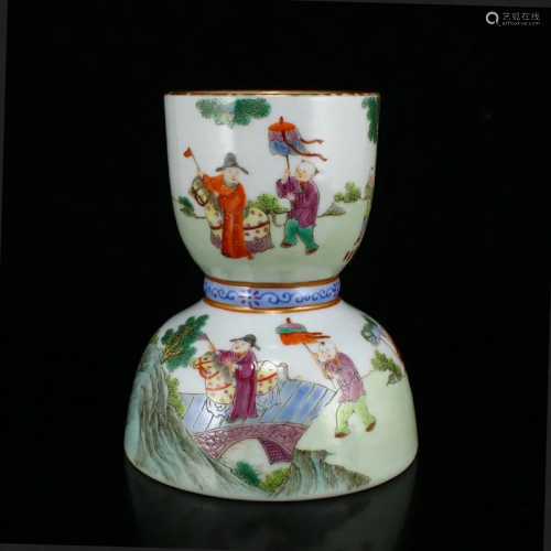 Gilt Edges Famille Rose Porcelain Figures Candlestick