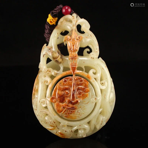 Openwork Superb Qing Hetian Jade Dragon Phoenix Pendant