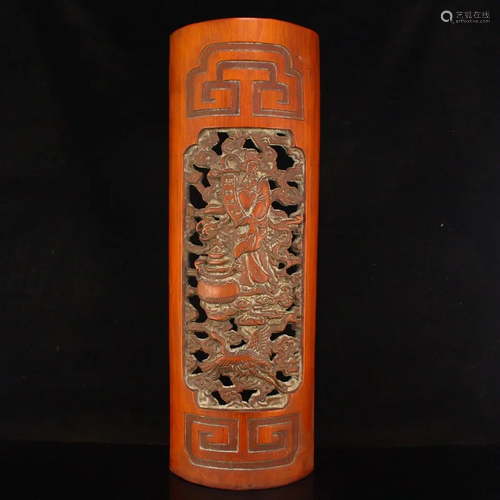 Openwork Qing Fortune Taoism Deity Bamboo Statue