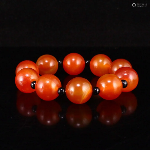 19 MM Chinese Red Agate Beads Bracelet