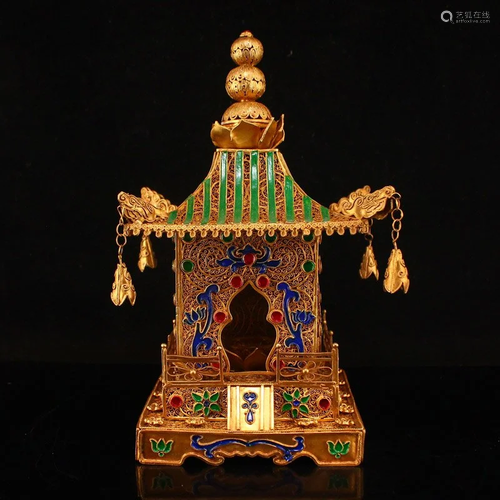 Gold Wire Enamel Inlay Gems Buddha's Relics Stupa