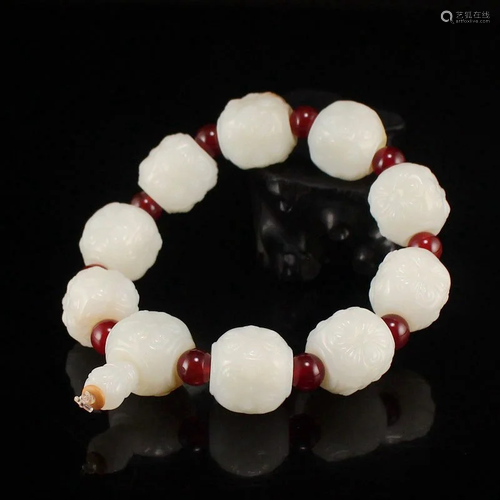 Superb Chinese Hetian Jade Beads Bracelet