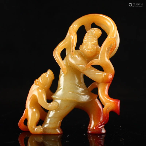 Superb Vintage Chinese Hetian Jade Figure Statue