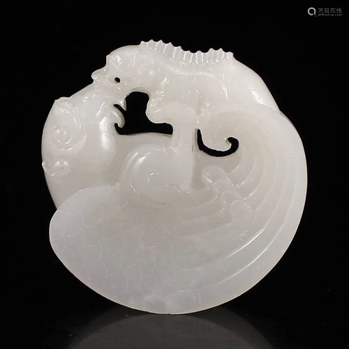 Superb Chinese White Hetian Jade Double Beast Pendant