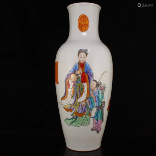 Famille Rose Poetic Prose Figure Porcelain Big Vase