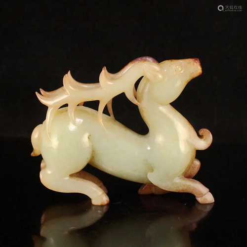 Vintage Chinese Hetian Jade Lucky Deer Statue