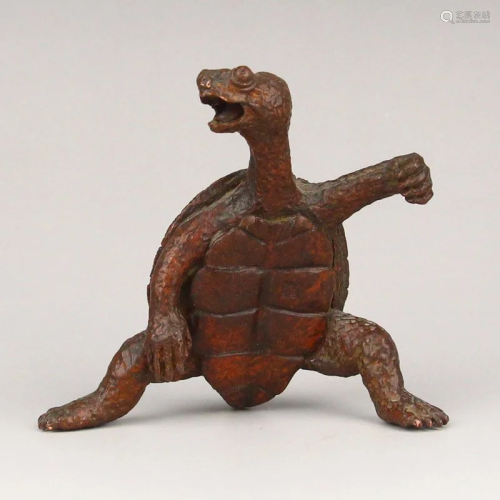 Vivid Chinese Red Copper Turtle Statue