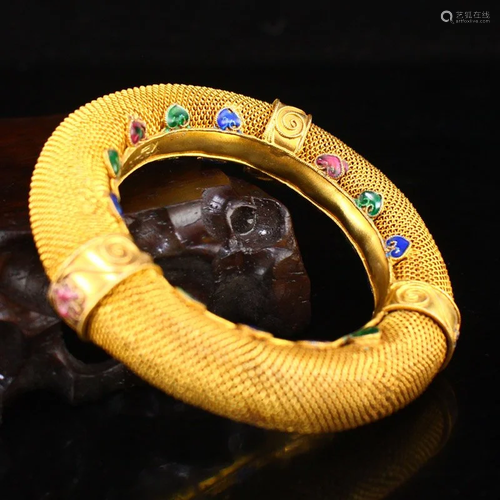 Vintage Chinese Gold Wire Enamel Bracelet