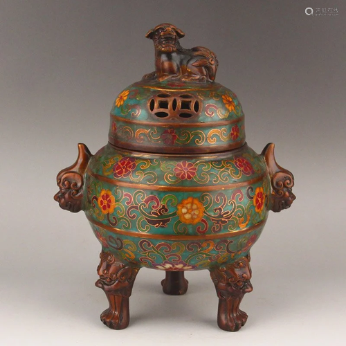 Openwork Bronze Cloisonne Fortune Beast Incense Burner