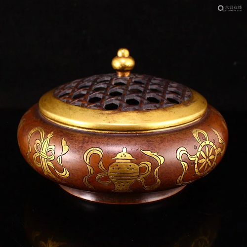 Openwork Chinese Gilt Gold Red Copper Incense Burner