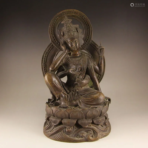 Chinese Qing Dynasty Bronze Six Arms Kwan-yin Statue