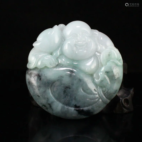 Natural Jadeite Carved Laughing Buddha Pendant