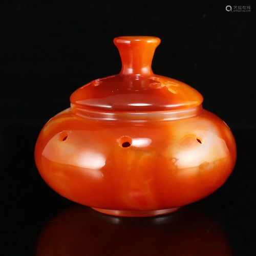 Chinese Natural Red Agate Incense Burner