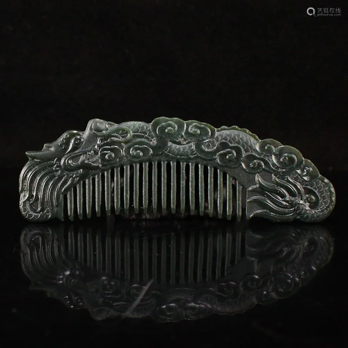 Deep Green Hetian Jade Clouds Dragon Design Comb