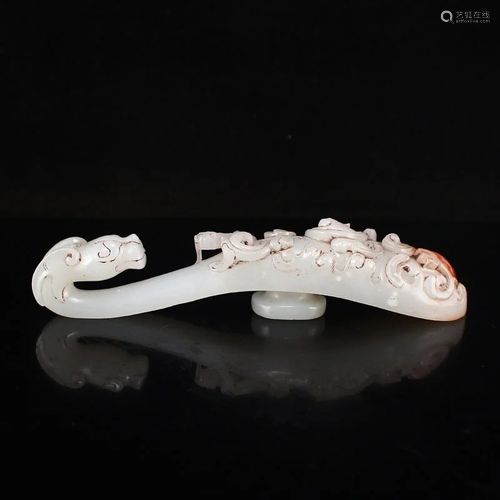 Superb Chinese Hetian Jade Dragon Head Belt Buckle