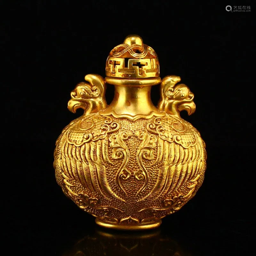 Gilt Gold Red Copper Double Phoenix Snuff Bottle