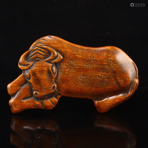 Chinese Bamboo Root Carved Fortune Ox Inkstone