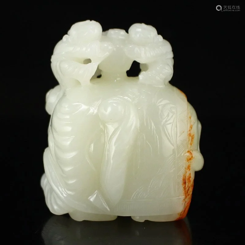 Qing Dynasty Hetian Jade Elephant & Kids Statue