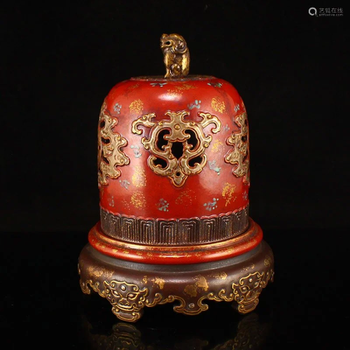 Openwork Gilt Gold Red Glaze Porcelain Incense Burner