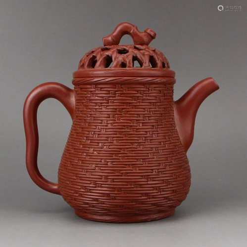 Chinese Yixing Zisha Clay Bamboo Weaving Design Teapot