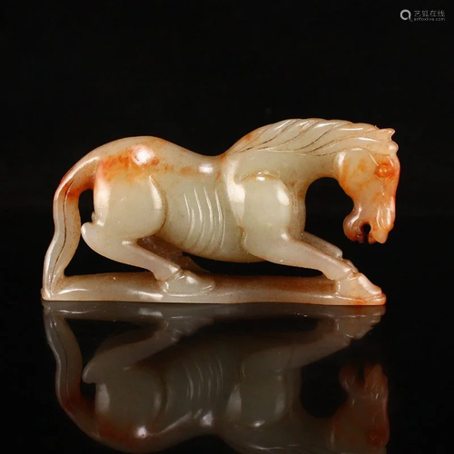 Vintage Chinese Hetian Jade Lucky Horse Statue