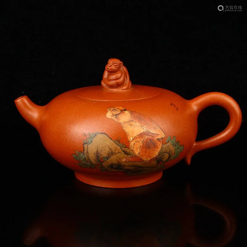 Vintage Chinese Yixing Zisha Clay Monkey Teapot