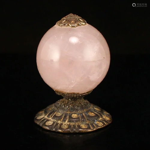 Chinese Qing Dynasty Official Hat Top Pink Crystal Bead