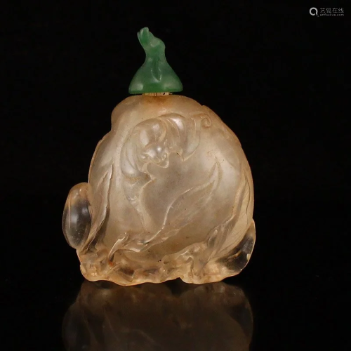 Chinese Qing Crystal Peach & Fortune Bat Snuff Bottle