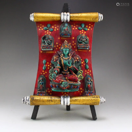 Tibetan Buddhism Zitan Wood Inaly Turquoise Tara Tangka