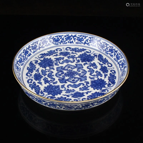 Chinese Gilt Edge Blue And White Porcelain Plate