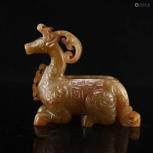 Superb Vintage Chinese Hetian Jade Fortune Sheep Statue