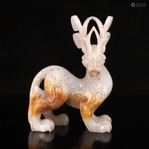 Superb Chinese Qing Dy Hetian Jade Divine Beast Statue