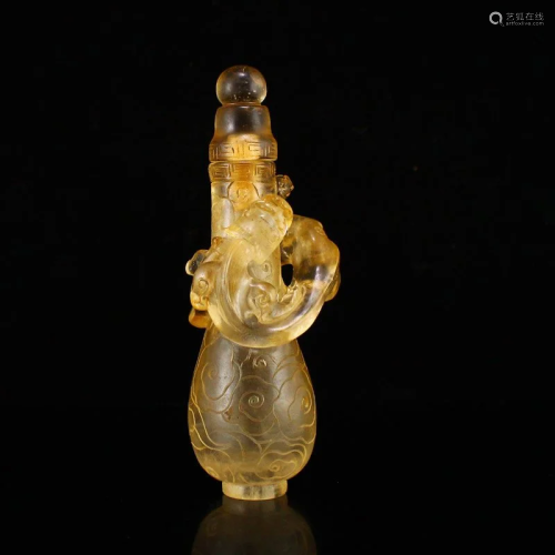 Crystal High Relief Chi Dragon Snuff Bottle