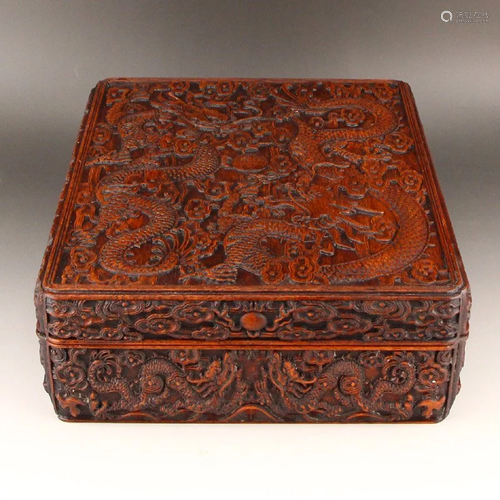 Chinese Zitan Wood Cloud Dragon Design Jewelry Box