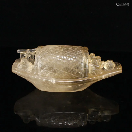 Vintage Chinese Crystal Fortune Kids & Boat Statue